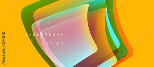 Abstract geometric design. Overlapping squares create vibrant color gradients. Yellow backdrop emphasizes layered shapes, modern aesthetic.