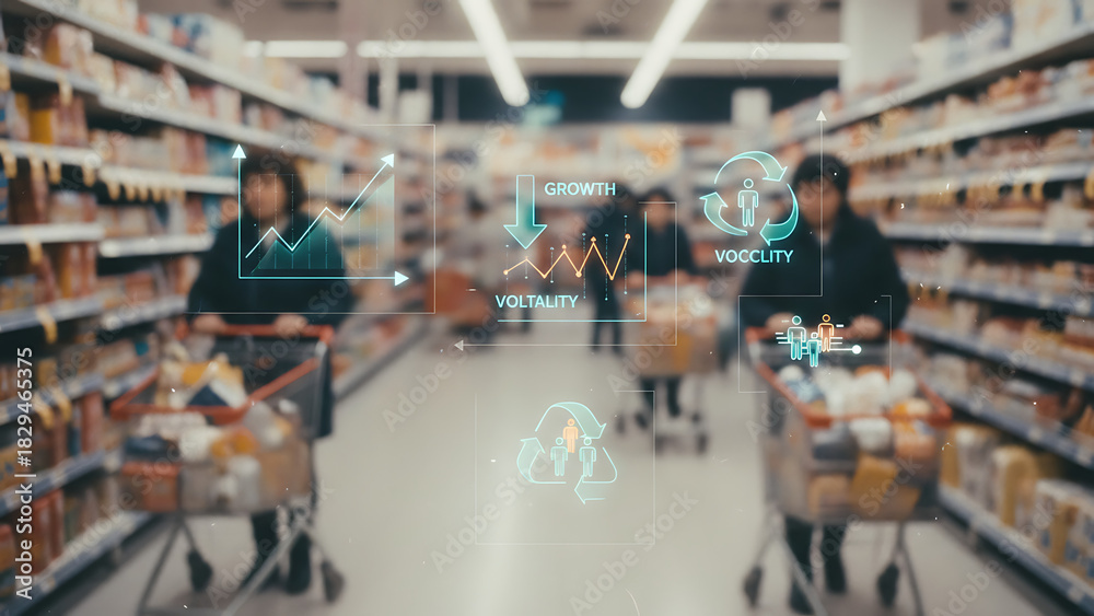 Obraz premium Blurred supermarket scene symbolizing consumer behavior and market trends 31007747 1