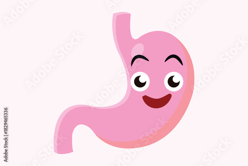 Cute cartoon stomach illustration with happy facial expression on a soft pastel background. eps 10