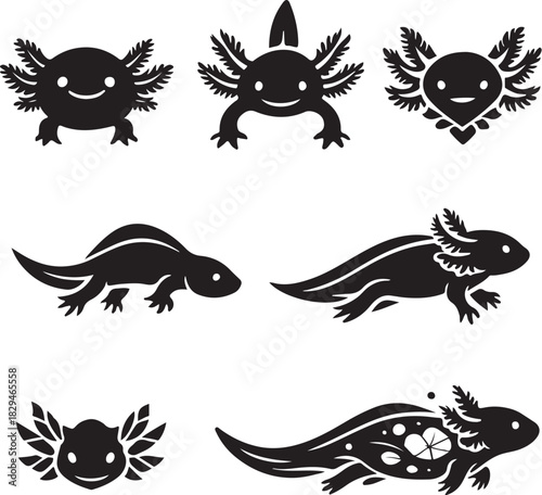 Axolotl Pet Silhouette Bundle 6 Icons.eps