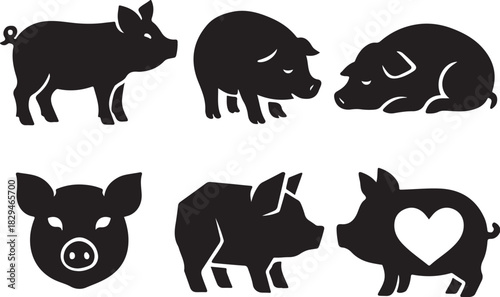 Pet Pig, Mini Pig Silhouette Bundle 6 Icons.eps