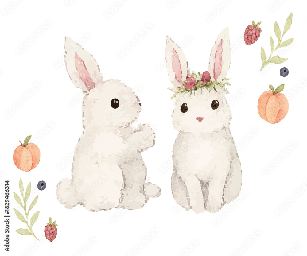 Obraz premium うさぎ 手書き 水彩画風