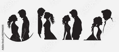 vector silhouette of happy couple isolated on white background