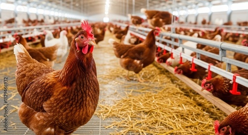 Healthy Chickens on a Farm Inside a Barn Environment
