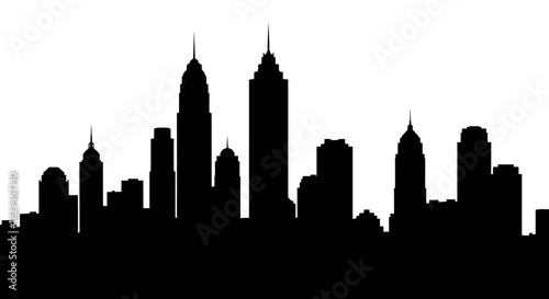 Silhouette of a Modern City Skyline with Various Building Shapes and Spire Details