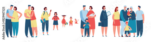 women in different ages from baby to senior family life