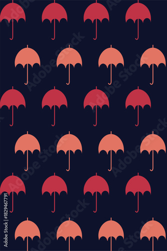 Seamless umbrella pattern on dark blue background