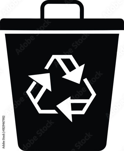Recycling bin icon with green leaf for eco friendly concepts