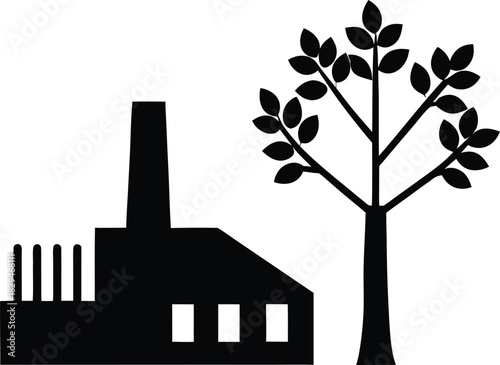 Contrast icon of a tree and factory