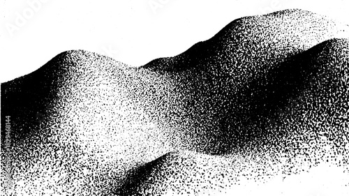 Abstract landscape of hills in black and white texture. Simple vector illustration showcasing shapes and layering effects in a minimal design.