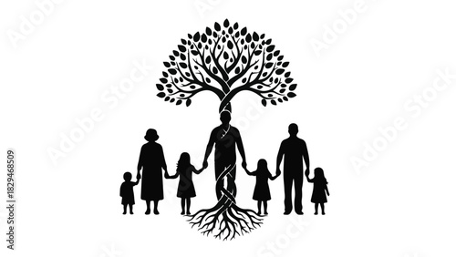 Generations connected by a symbolic tree of life, representing family, unity, and heritage.