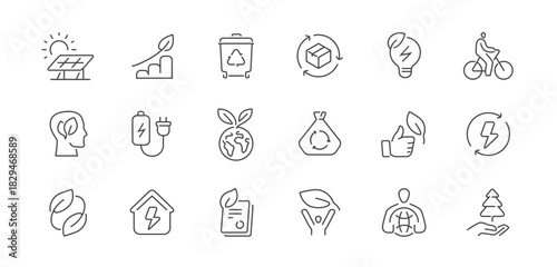 Ecology and environment line icon set. Eco friendly concept. Green energy, recycling and conservation symbols