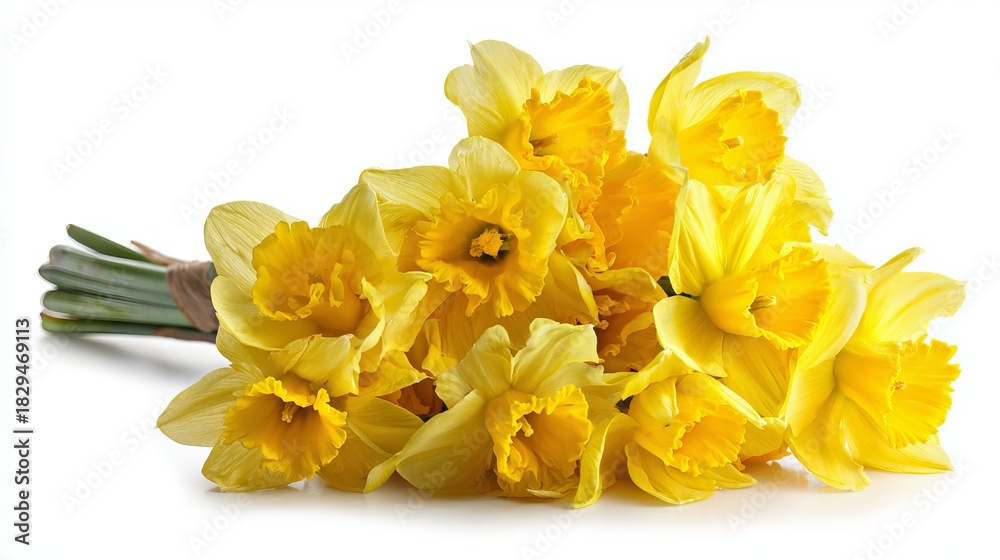 Obraz premium Bright Yellow Daffodil Bouquet Against White Background