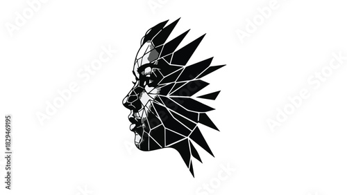 Abstract digital art of a human face dissolving into geometric shapes, symbolizing technology and transformation.