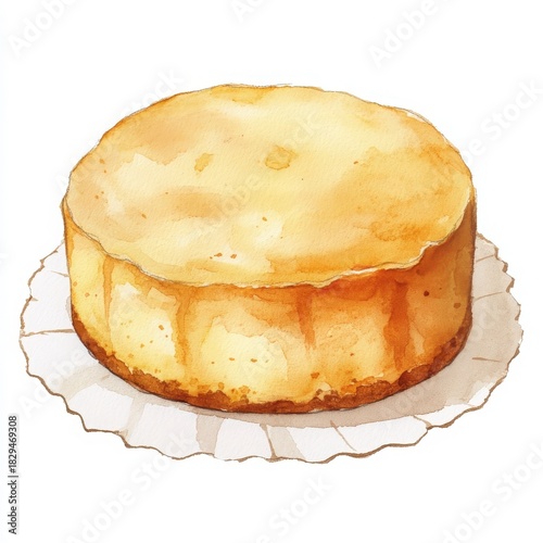 Indulge in this watercolor cheesecake dessert illustration, a sweet treat perfect for bakery menus, recipe cards, and food blogs for a touch of elegance