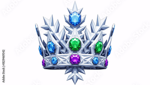 Stunning silver crown adorned with vibrant gemstones, perfect for fantasy realms, royalty concepts, and magical tales, adding a touch of elegance and power