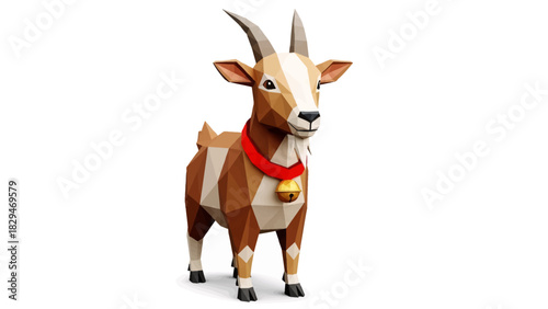 Geometric goat with bell, perfect for festive designs and creative animal projects, adding a modern touch to your seasonal marketing, illustrations, and presentations
