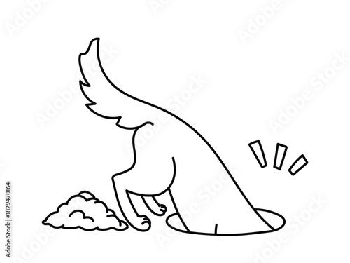Dog digging a ground pit, doodle icon