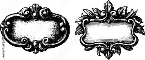 Vintage decorative frames in an ornate style. Elaborate vector illustration set featuring black and white engravings for artistic presentations.