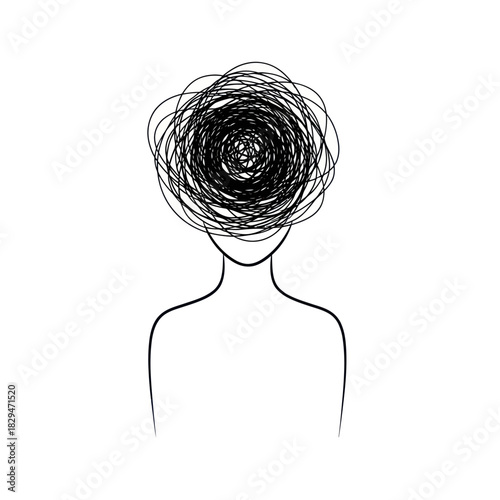 Abstract illustration of a person with a tangled mess in their head representing confusion.