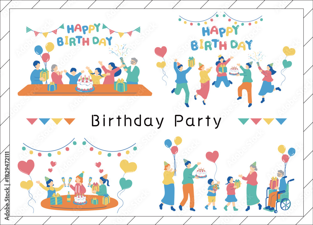 Naklejka premium みんなでお祝いする誕生日