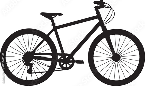 Black silhouette of a mountain bicycle on a white background bike mountain bike