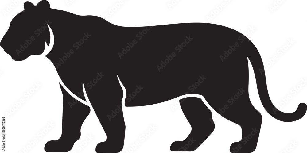 Naklejka premium Black silhouette of a tiger standing profile view on white background big cat