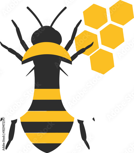 Flat design bee with honeycomb