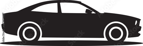 Black silhouette of a two door coupe car with white rimmed wheels automobile vehicle