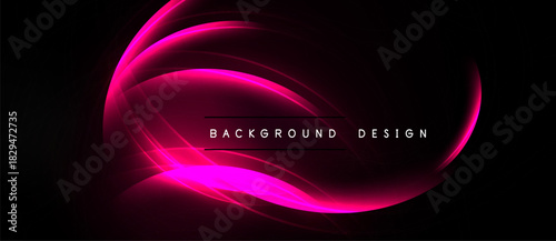 Abstract pink glow curves over black backdrop. Modern design element, suitable for digital projects or presentations. Simple, elegant.