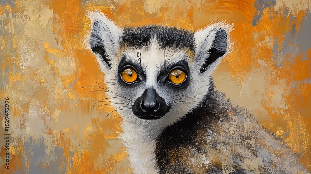 Fototapeta premium Close-up portrait of ring-tailed lemur in natural wildlife setting