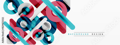 Abstract geometric shapes overlap, creating vibrant colorful background. Modern design elements suggest dynamic visual experience.