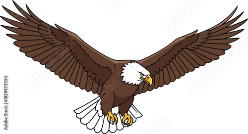 Flying bald eagle flat design vector illustration