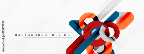 Abstract geometric shapes overlap, creating dynamic visual effect. White background enhances vibrant colors, modern design elements.