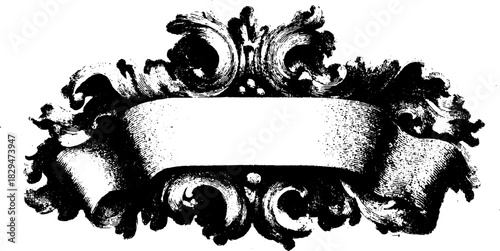 Antique engraving with decorative silhouette and vignetting. This vector illustration features an elaborate black line drawing style.