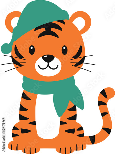 Cute cartoon tiger in winter gear