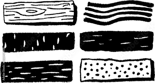 Wood texture outline drawings in black. Hand-drawn vector illustration featuring various line styles in a simple set format.