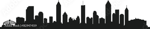 Atlanta Georgia City Skyline Silhouette with Famous Skyscrapers and Bridge, Black Vector Graphic for Travel, Urban Development, and Cityscape Design