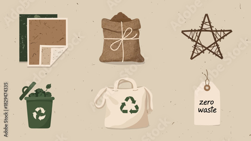 Sustainable christmas and winter vector icon collection, an eco-friendly zero waste concept vector set for holiday design and conscious living