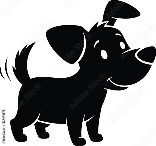Happy wagging dog silhouette flat design vector