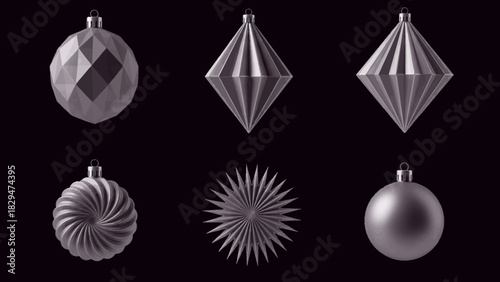 Set of geometric and spherical Christmas ornament icons, perfect for winter holiday designs and vector graphics