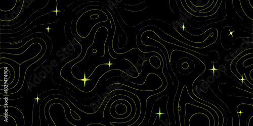 Abstract topographic map with stars on black background illustration