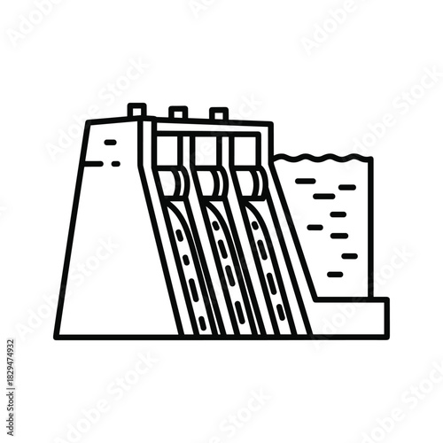 Hydroelectric power plant dam generating clean renewable electricity from water flow icon