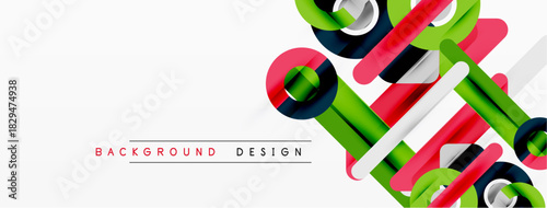 Abstract geometric shapes overlap, creating vibrant colorful design. White background emphasizes dynamic composition. Modern aesthetic.