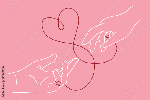 Red String of Fate Connecting Two Hands