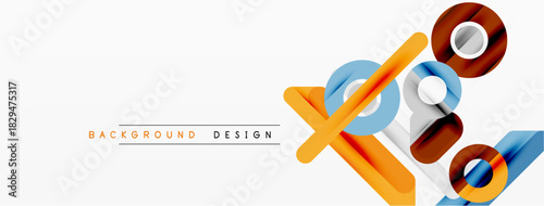 Abstract geometric shapes overlap, creating dynamic visual effect. Bright colors contrast against white background. Modern design element.