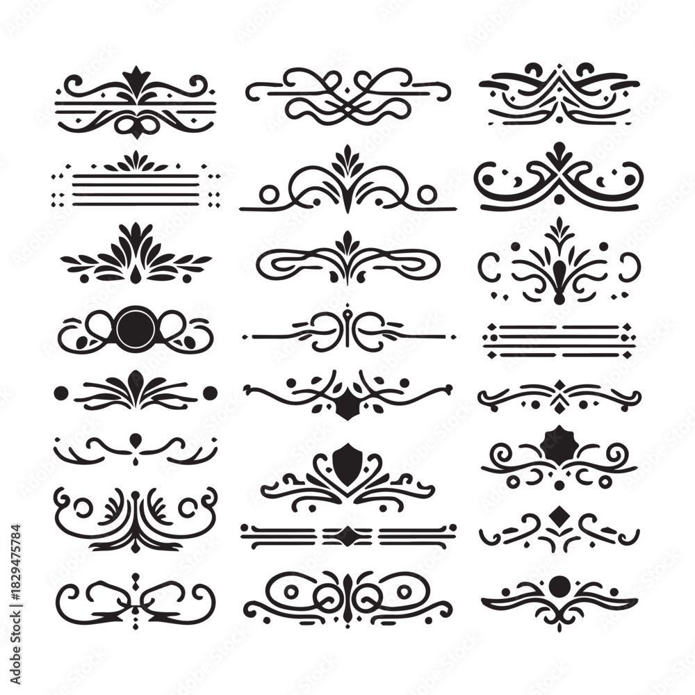 Naklejka premium “Retro Decorative Flourish Vector Pack – Calligraphic Frame Elements”