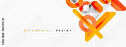 Abstract geometric shapes, orange tones, minimalist design. Background elements suggest modern aesthetic, clean presentation.