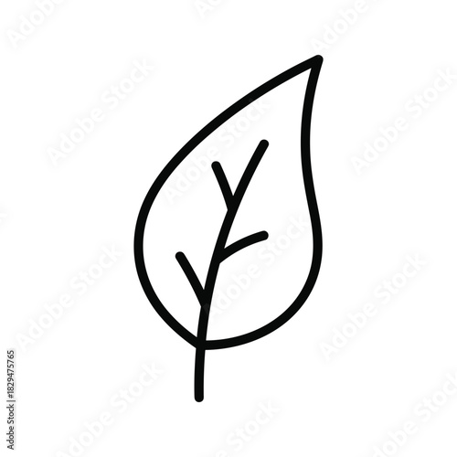 Minimalist outline drawing of a single generic leaf with visible veins, eco-friendly nature icon symbol.