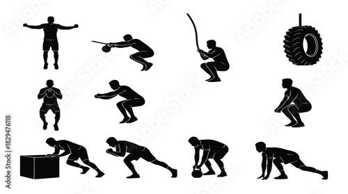 silhouettes of people doing various exercises